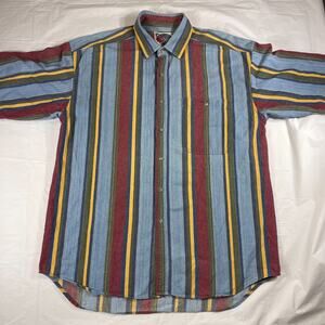 Protest Blues Men’s L Multicolor Striped Cotton Button Front Short Sleeve Shirt